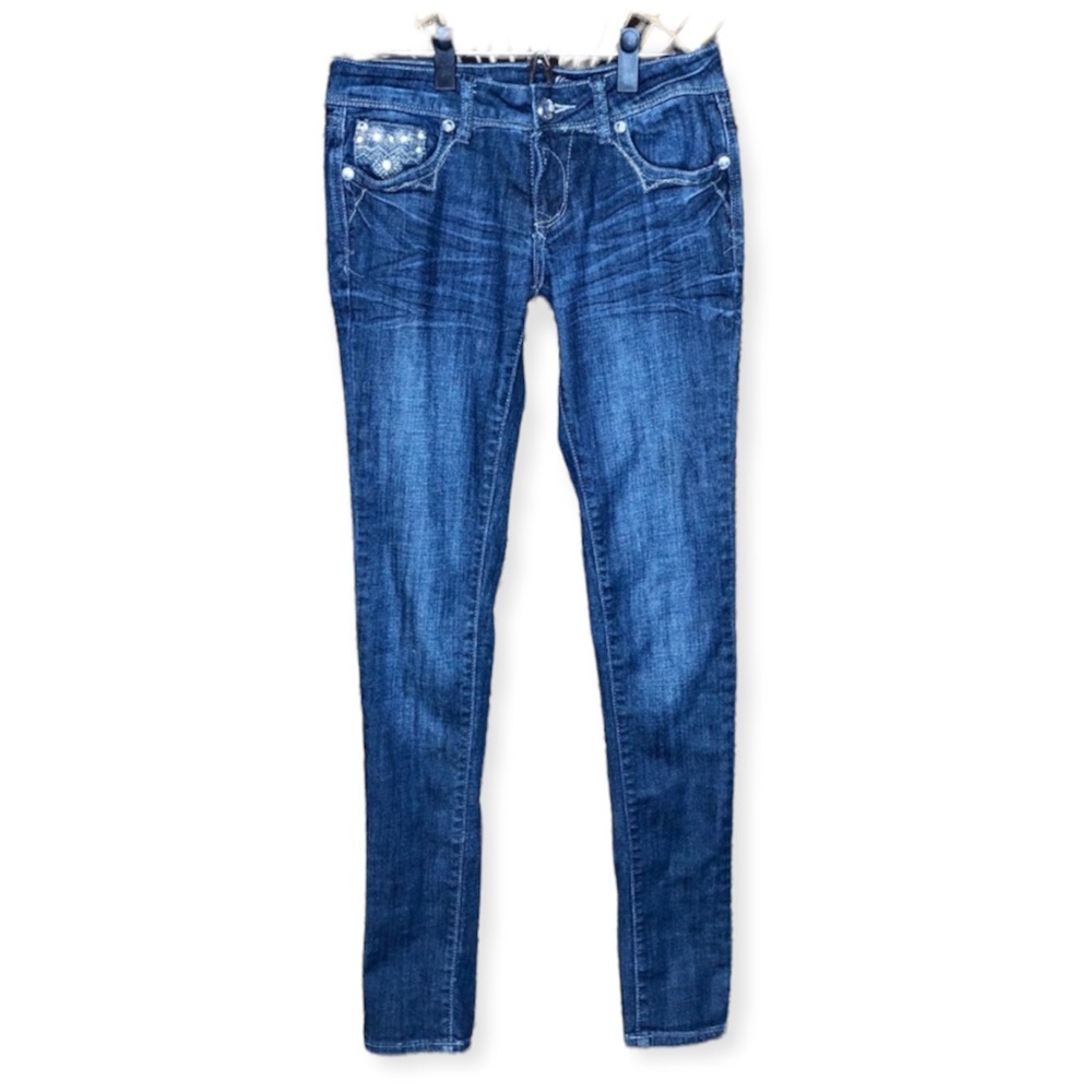 GRACE IN LA Skinny Bling Pocket Denim Jeans Blue Womens Size 26